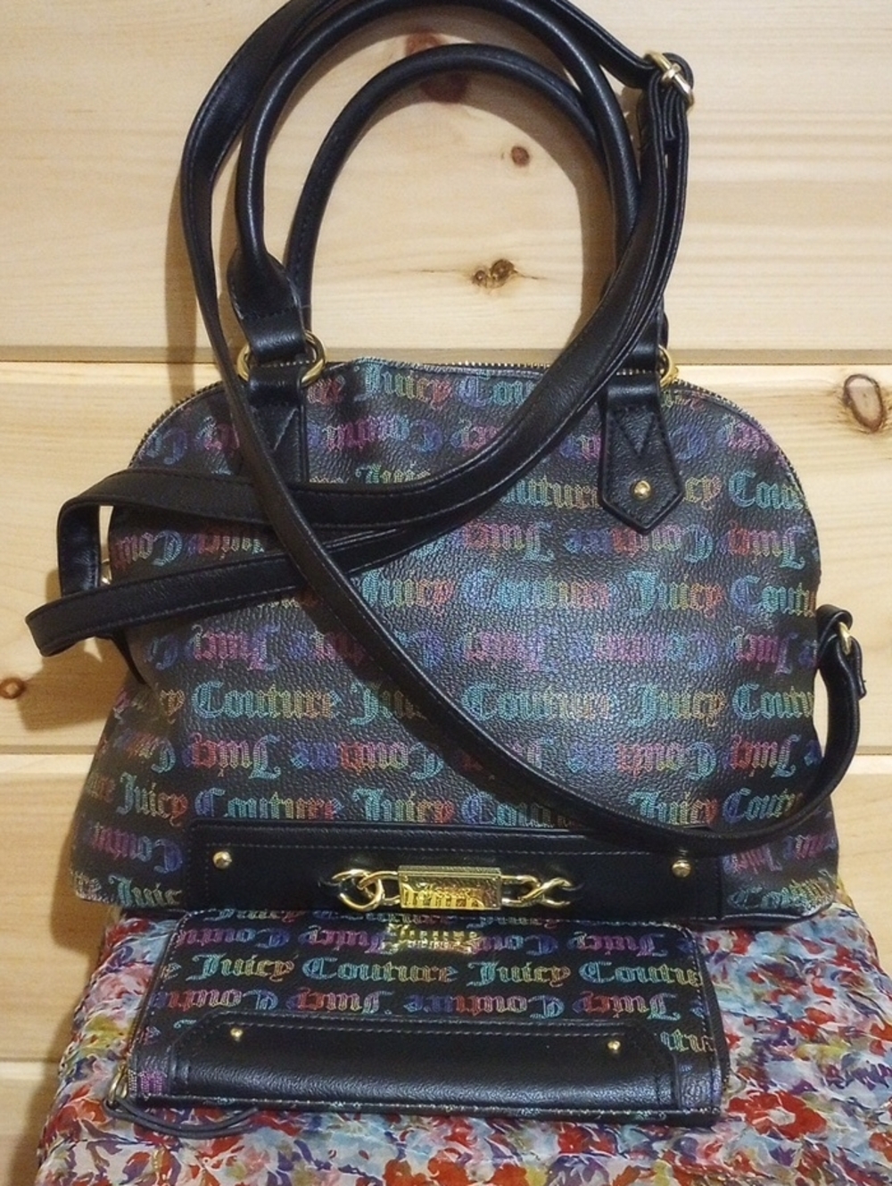 Juicy Couture Black Satchel with Matching Wallet